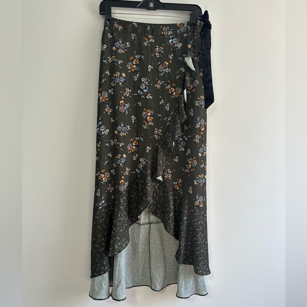 Halston FULL LENGTH DOUBLE GEORGETTE FAUX WRAP SKIRT